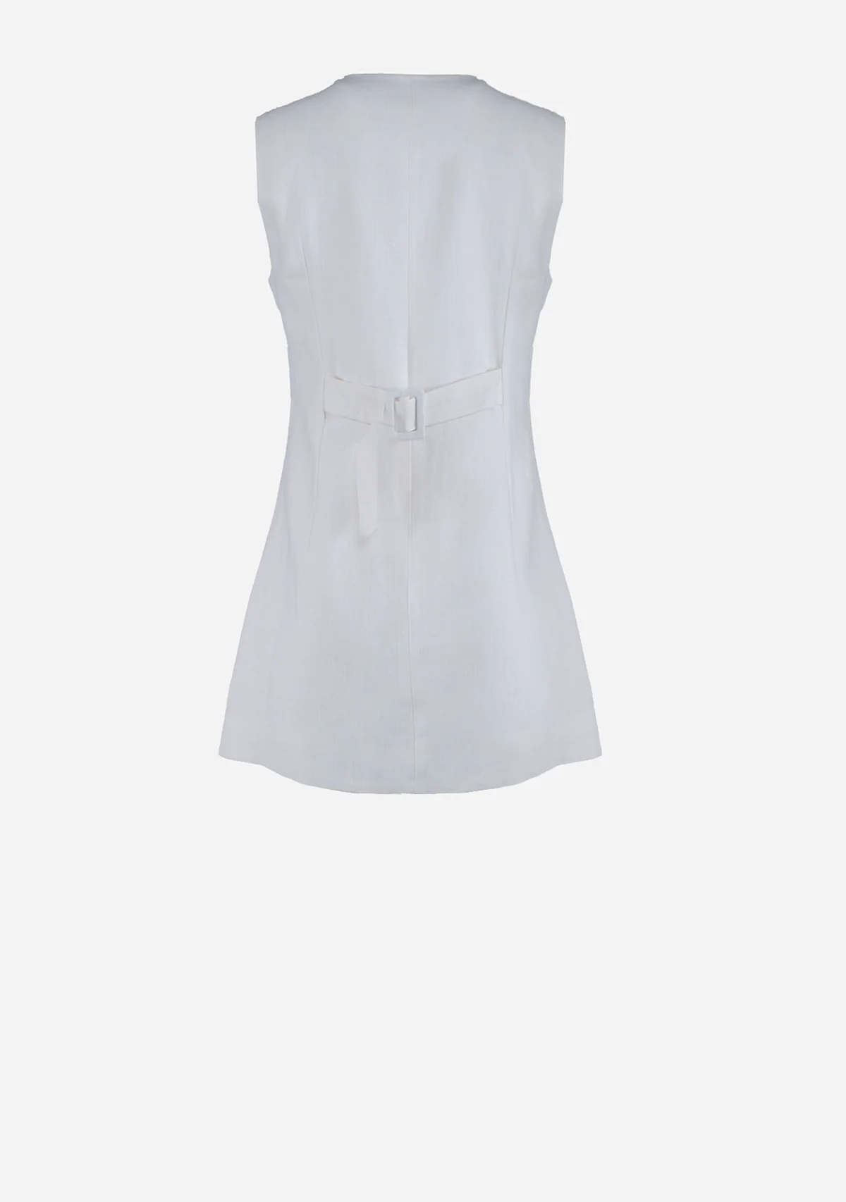 Square Neck Button Down Linen Mini Dress Off White - Image 2
