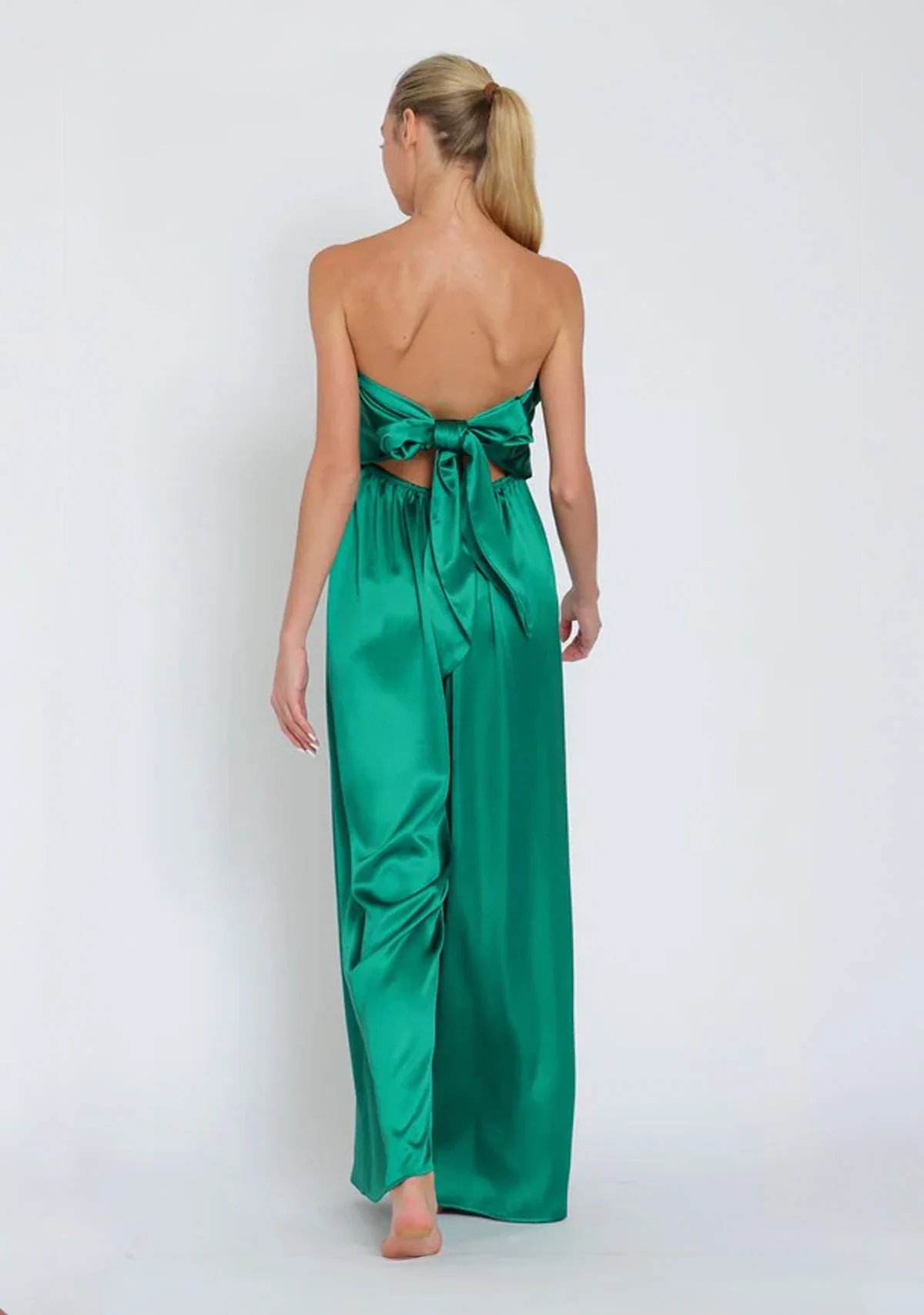 Tube Bow Top Detailing Elastic Back Waisted Jumpsuit Green - Image 3