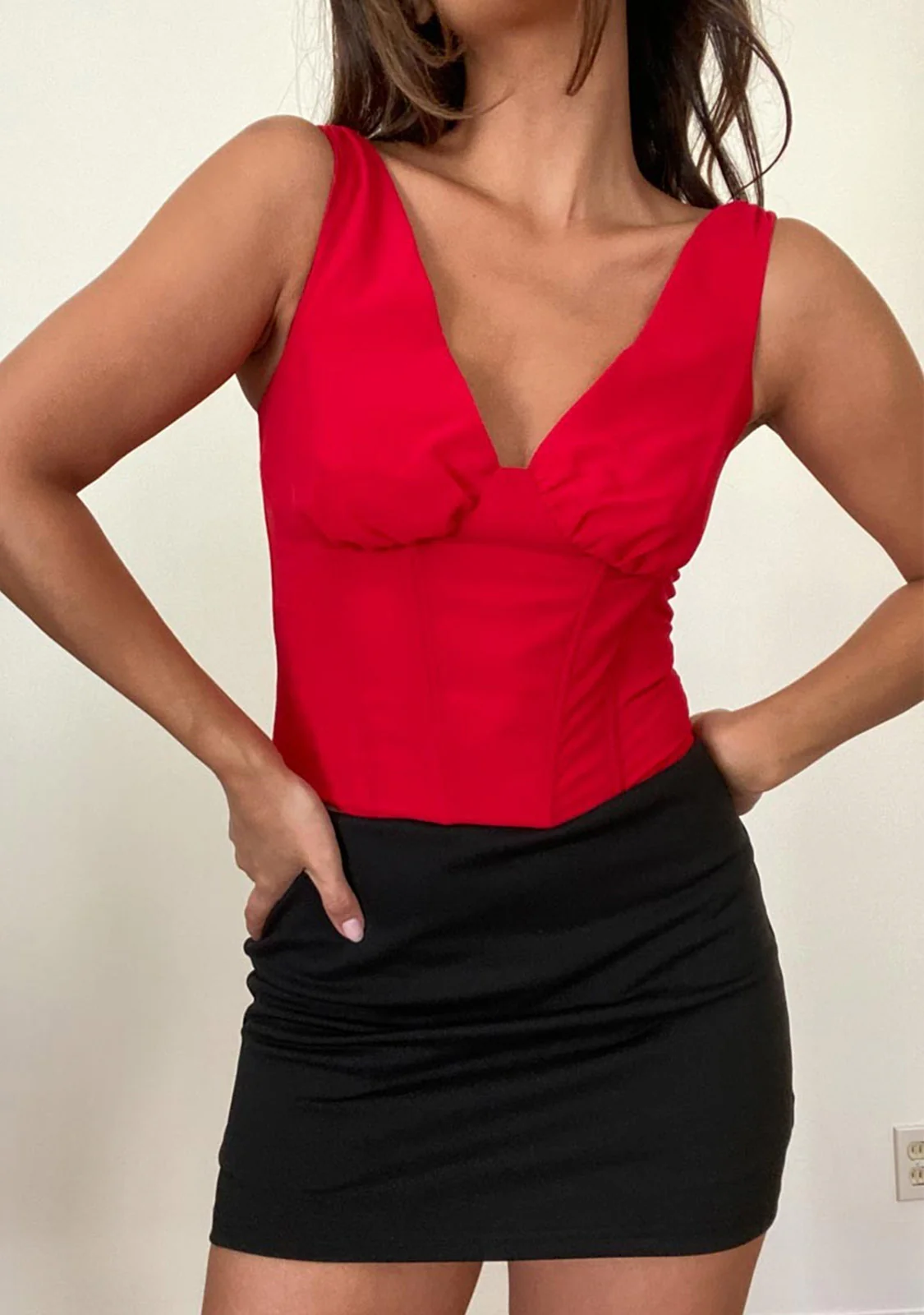 V-Neck Corset Smocked Back Top - Image 2