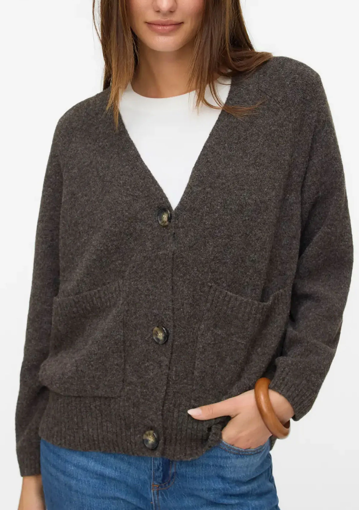 VM Boom LS V-Neck Button Cardigan Chocolate Torte - Image 2