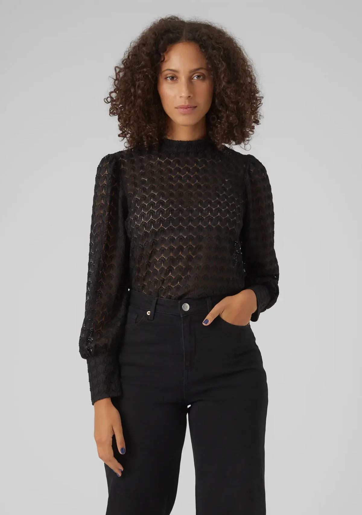 VMBecca Ls High Neck Lace Top Jrs Noos Black - Image 3