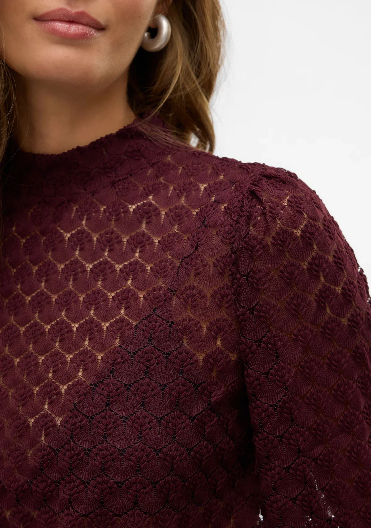 VMBecca Ls High Neck Lace Top Jrs Noos Winetasting - Image 4