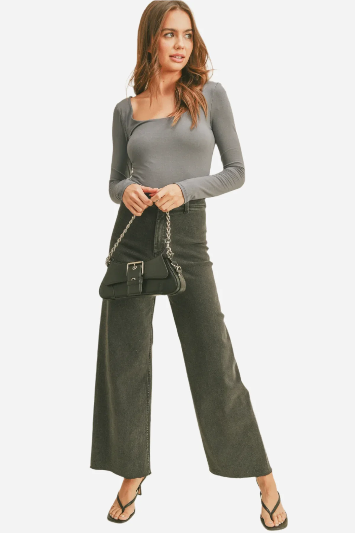 Wide Leg Denim Pants Fade Olive - Image 3