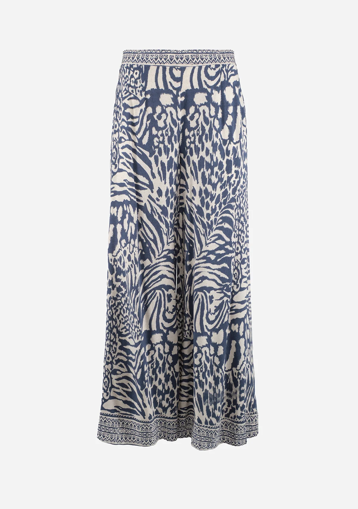 Wide Leg Printed Pants Denim Blue