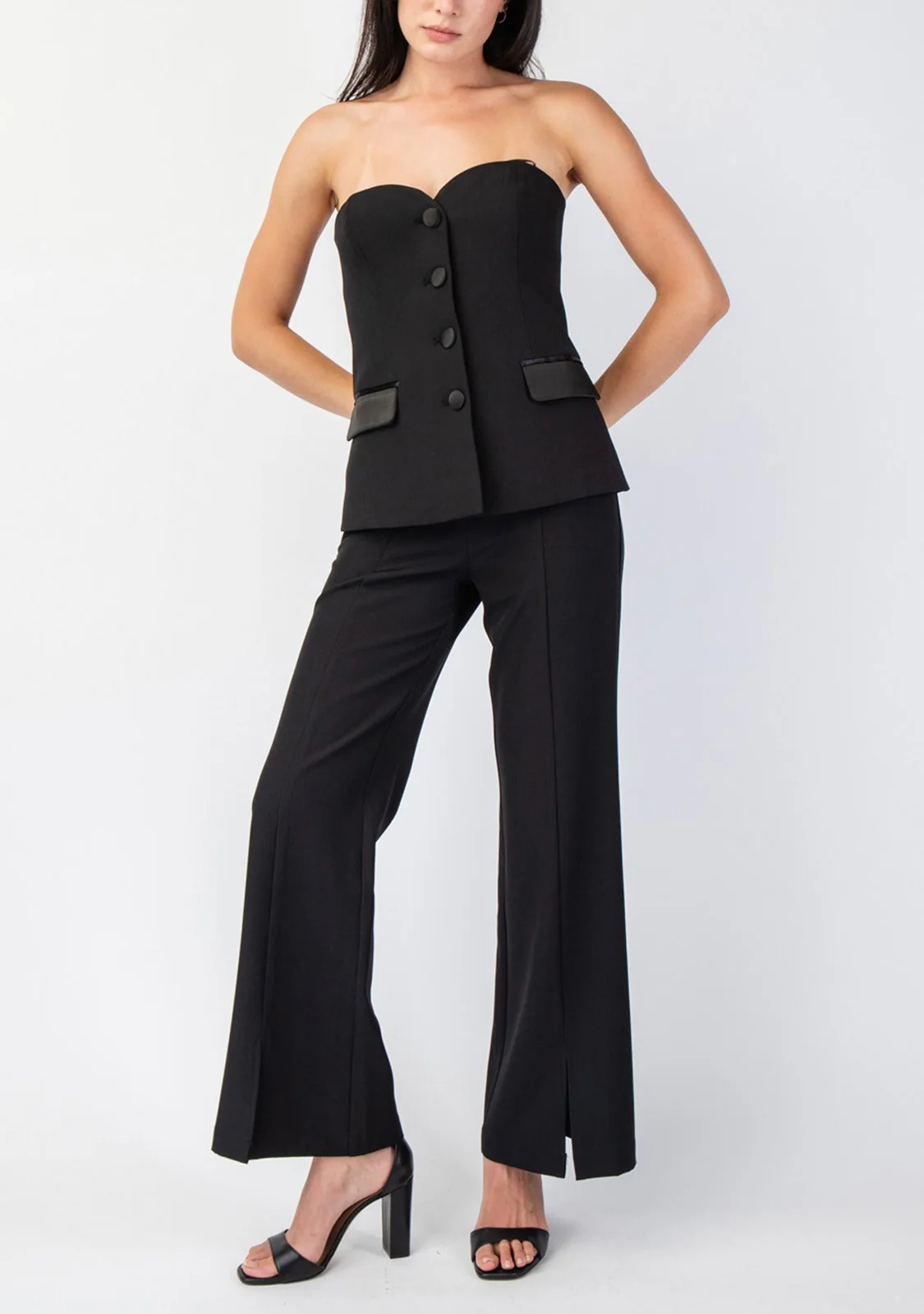 Woven Tailored Pants With Satin Contrast Insert - Image 4